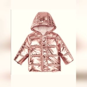 NWT First Imp Baby Girls Metallic Rose Gold Puffer hoodie Jacket
